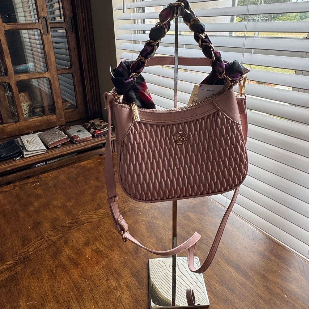 ANNE KLEIN Rose Water Ruched Crossbody HandBag with Floral Scarf NWT